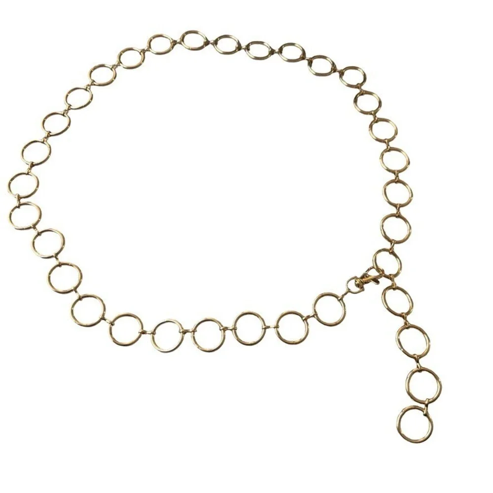 Vintage y2K statement belt  Gold Tone Open Circle Ring Link Chain womens XL